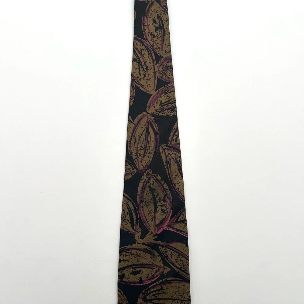 Valente 100% Silk Floral Botanical Men's Tie Black Brown Tan Pink One Size